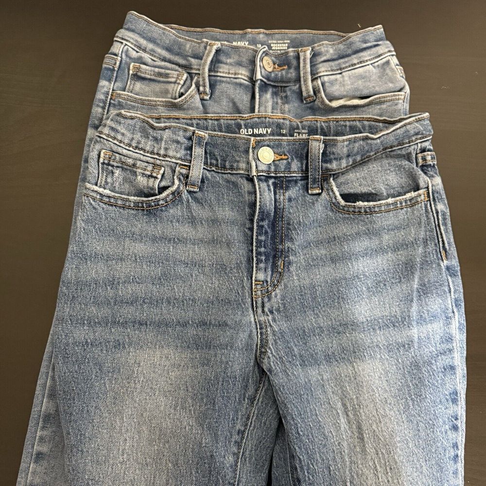 OLD NAVY size 12 Rockstar Jeggings High Rise Flare  jeans lot‎ of 2 pair Youth